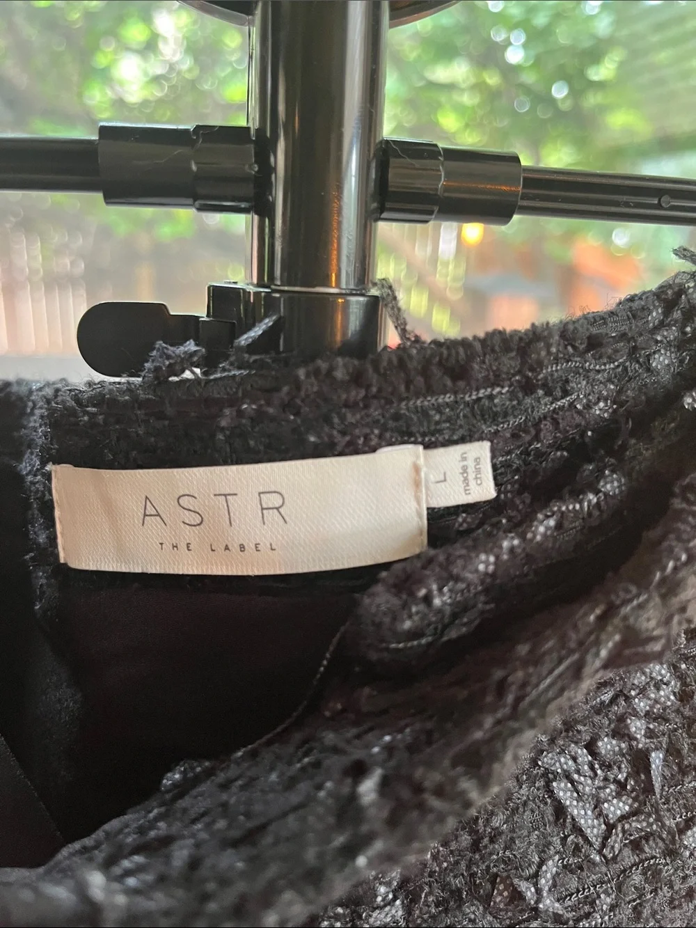 Astr Black Textured Mini Skirt with White Button Detail